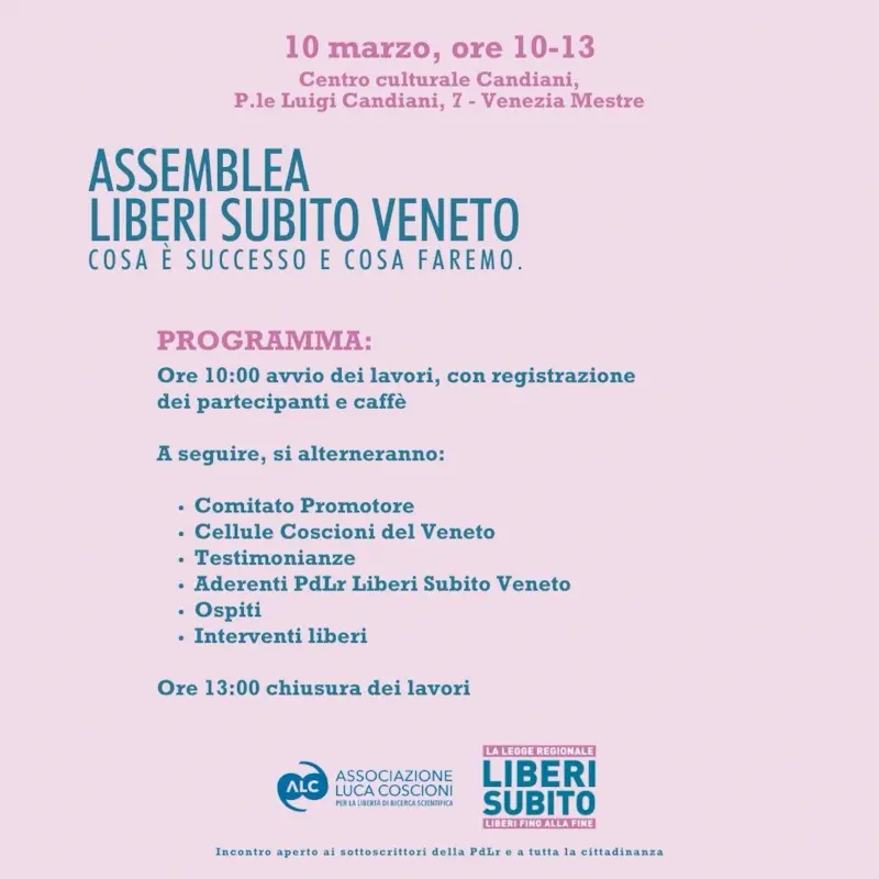 assemblea liberi subito veneto intervento rick dufer mestre associazione luca coscioni 10 marzo